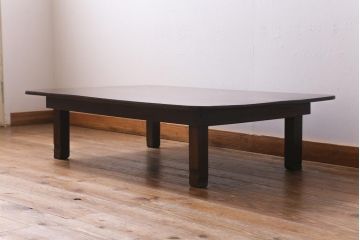アンティーク家具　大正昭和初期　総ケヤキ材　天板一枚板　高級感漂う大振りの角ちゃぶ台(座卓、ローテーブル)(R-038516)