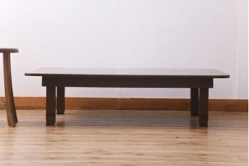 アンティーク家具　大正昭和初期　総ケヤキ材　天板一枚板　高級感漂う大振りの角ちゃぶ台(座卓、ローテーブル)(R-038516)