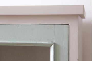 ラフジュ工房オリジナル　古建具リメイク　気泡ガラス・モールガラス　淡いペイントがお洒落なブックケース(本箱、収納棚、キャビネット)(R-038517)