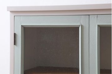 ラフジュ工房オリジナル　古建具リメイク　気泡ガラス・モールガラス　淡いペイントがお洒落なブックケース(本箱、収納棚、キャビネット)(R-038517)
