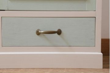 ラフジュ工房オリジナル　古建具リメイク　気泡ガラス・モールガラス　淡いペイントがお洒落なブックケース(本箱、収納棚、キャビネット)(R-038517)