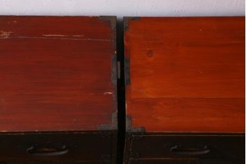 アンティーク家具　和製アンティーク　明治期　古い木の質感が渋い重ね衣装箪笥(引き出し、チェスト)(R-038518)