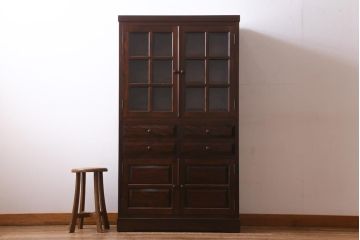 中古　松本民芸家具　シックな佇まいが魅力のG-1型面取り食器棚(収納棚、カップボード)(R-038531)