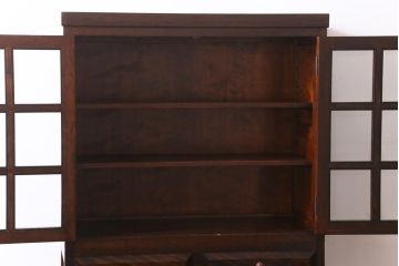 中古　松本民芸家具　シックな佇まいが魅力のG-1型面取り食器棚(収納棚、カップボード)(R-038531)