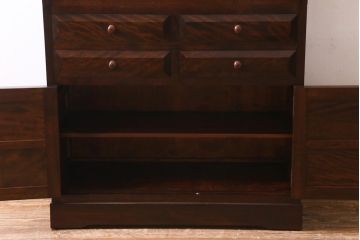 中古　松本民芸家具　シックな佇まいが魅力のG-1型面取り食器棚(収納棚、カップボード)(R-038531)