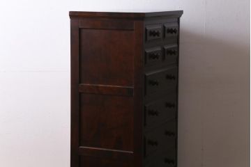 中古　北海道民芸家具　小物収納に使いやすいスリムなチェスト(引き出し、タンス)(R-038532)