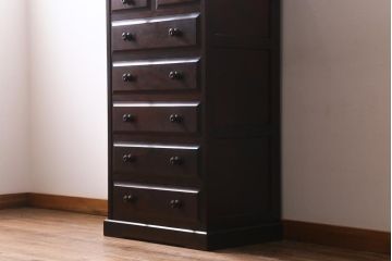 中古　北海道民芸家具　小物収納に使いやすいスリムなチェスト(引き出し、タンス)(R-038532)