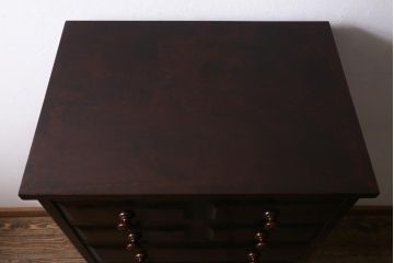 中古　北海道民芸家具　小物収納に使いやすいスリムなチェスト(引き出し、タンス)(R-038532)