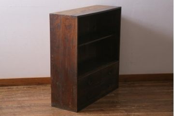 アンティーク家具　大正昭和初期　引き出し4杯付きの趣あるオープンラック(本棚、収納棚、ブックシェルフ)(R-038547)