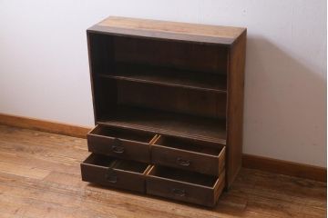 アンティーク家具　大正昭和初期　引き出し4杯付きの趣あるオープンラック(本棚、収納棚、ブックシェルフ)(R-038547)
