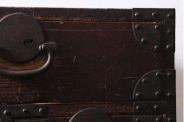【簡易リペア限定品】アンティーク建具　明治期　十字金具が印象的な重ね帳場箪笥(時代箪笥、重ね箪笥、収納箪笥、整理箪笥)(R-038548)