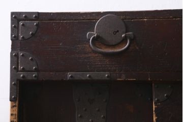 アンティーク家具　明治期　十字金具が印象的な重ね帳場箪笥(時代箪笥、重ね箪笥、収納箪笥、整理箪笥)(R-038548)