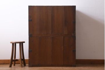 アンティーク家具　明治期　十字金具が印象的な重ね帳場箪笥(時代箪笥、重ね箪笥、収納箪笥、整理箪笥)(R-038548)