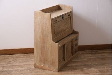 アンティーク家具　大正昭和初期　ストリップド(剥離)　上手物　総ケヤキ材の杢目が楽しめるライティングビューロー(簿記机、在宅ワーク、在宅用デスク)(R-038553)