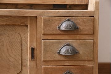 アンティーク家具　大正昭和初期　ストリップド(剥離)　上手物　総ケヤキ材の杢目が楽しめるライティングビューロー(簿記机、在宅ワーク、在宅用デスク)(R-038553)