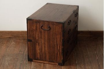 アンティーク家具　和製アンティーク　大正昭和初期　桐材　銅金具　味わい深い小引き出し(小箪笥、小物収納)(R-038554)