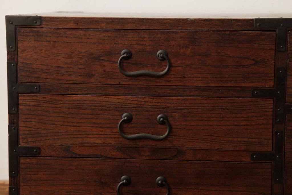 アンティーク家具　和製アンティーク　大正昭和初期　桐材　銅金具　味わい深い小引き出し(小箪笥、小物収納)(R-038554)