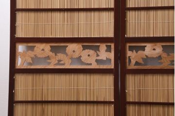 ビンテージ家具　和製ビンテージ 　昭和中期　すだれが涼やかな印象の四連折り畳み式パーテーション(衝立、仕切り)(R-038555)