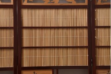 ビンテージ家具　和製ビンテージ 　昭和中期　すだれが涼やかな印象の四連折り畳み式パーテーション(衝立、仕切り)(R-038555)