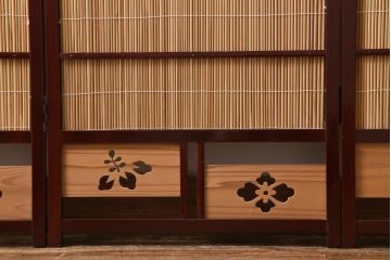 ビンテージ家具　和製ビンテージ 　昭和中期　すだれが涼やかな印象の四連折り畳み式パーテーション(衝立、仕切り)(R-038555)
