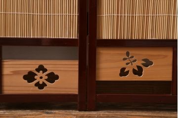 ビンテージ家具　和製ビンテージ 　昭和中期　すだれが涼やかな印象の四連折り畳み式パーテーション(衝立、仕切り)(R-038555)