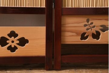 ビンテージ家具　和製ビンテージ 　昭和中期　すだれが涼やかな印象の四連折り畳み式パーテーション(衝立、仕切り)(R-038555)