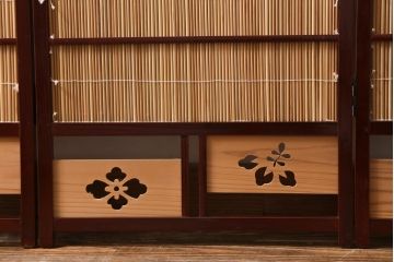 ビンテージ家具　和製ビンテージ 　昭和中期　すだれが涼やかな印象の四連折り畳み式パーテーション(衝立、仕切り)(R-038555)