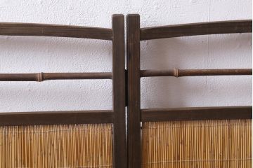 ビンテージ家具　和製ビンテージ　すだれが涼やかな印象の四連折り畳み式パーテーション(衝立、仕切り)(R-038556)