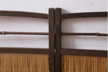 ビンテージ家具　和製ビンテージ　すだれが涼やかな印象の四連折り畳み式パーテーション(衝立、仕切り)(R-038556)