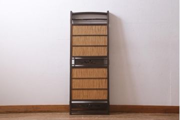 ビンテージ家具　和製ビンテージ　すだれが涼やかな印象の四連折り畳み式パーテーション(衝立、仕切り)(R-038556)