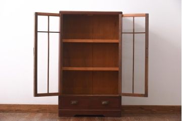アンティーク家具　和製アンティーク　昭和初期　直線的なデザインが目を引くブックケース(本箱、収納棚)(R-038558)