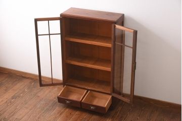 アンティーク家具　和製アンティーク　昭和初期　直線的なデザインが目を引くブックケース(本箱、収納棚)(R-038558)