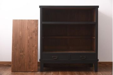 アンティーク家具　リメイク　シックな色合いに組子細工が映える脚付きキャビネット(水屋箪笥、サイドボード、戸棚、収納棚)(R-038560)