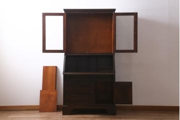 中古　北海道民芸家具　レア　上品な雰囲気漂う高山式ライティングビューロー(ビューローブックケース、本箱、収納棚、ワークデスク、在宅ワーク、在宅用)(R-038565)