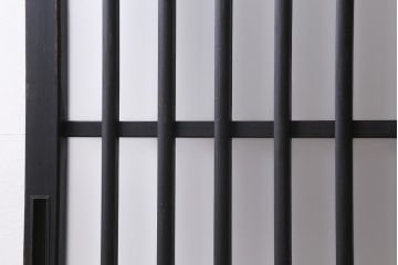 アンティーク建具　和製アンティーク　昭和中期　すりガラス入り　ブラックペイントがシックなガラス戸1枚(引き戸、建具)(R-038567)