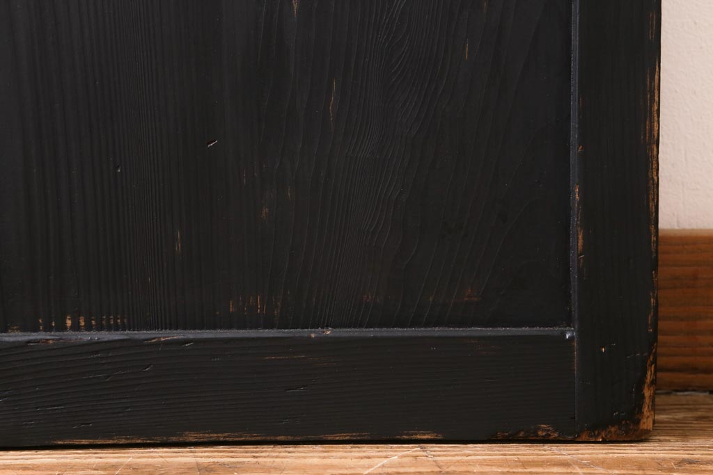 アンティーク建具　和製アンティーク　昭和中期　すりガラス入り　ブラックペイントがシックなガラス戸1枚(引き戸、建具)(R-038567)
