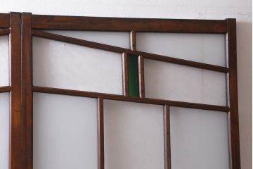 アンティーク建具　大正昭和初期　激レア　当時物色ガラス入り　赤と緑がアクセントのレトロなガラス戸2枚セット(引き戸、建具)(R-038570)
