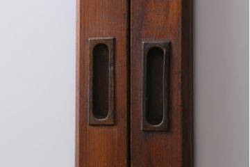 アンティーク建具　大正昭和初期　激レア　当時物色ガラス入り　赤と緑がアクセントのレトロなガラス戸2枚セット(引き戸、建具)(R-038570)