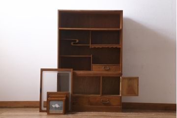 アンティーク家具　昭和中期　味わい深い木肌が魅力の茶箪笥(茶棚、飾り棚)(R-038598)