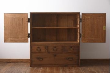 アンティーク家具　和製アンティーク　昭和初期　総桐材　和モダンな空間を演出する衣装箪笥(洋服タンス、チェスト、引き出し、桐箪笥、桐たんす)(R-038599)