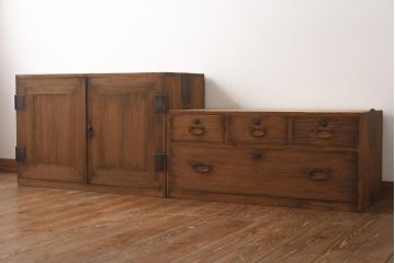 アンティーク家具　和製アンティーク　昭和初期　総桐材　和モダンな空間を演出する衣装箪笥(洋服タンス、チェスト、引き出し、桐箪笥、桐たんす)(R-038599)