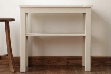 ペイント家具　和製アンティーク　フレンチスイタイルにもおすすめなサイドテーブル(作業台、花台、飾り棚)(R-038614)