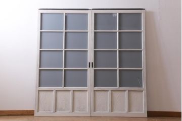 アンティーク建具　和製アンティーク　昭和初期　すりガラス入り　ホワイトペイントが爽やかなガラス戸2枚セット(引き戸、建具)(R-038634)