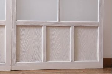 アンティーク建具　和製アンティーク　昭和初期　すりガラス入り　ホワイトペイントが爽やかなガラス戸2枚セット(引き戸、建具)(R-038634)