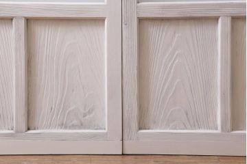 アンティーク建具　和製アンティーク　昭和初期　すりガラス入り　ホワイトペイントが爽やかなガラス戸2枚セット(引き戸、建具)(R-038634)
