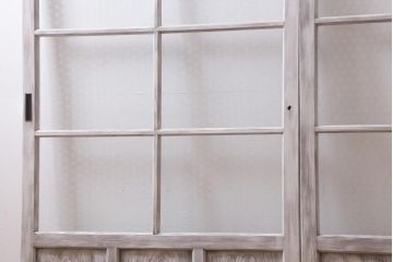 アンティーク建具　昭和初期　当店オリジナルガラス入り　シャビーなペイントが印象的なガラス戸2枚セット(引き戸、建具)(R-038635)