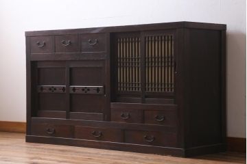 アンティーク家具　和製アンティーク　明治大正期　ヒノキ材　和の風情漂う水屋サイドボード(水屋箪笥、収納棚)(R-038639)