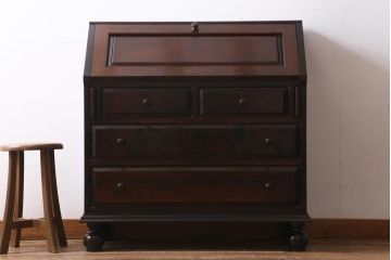 中古　松本民芸家具　H型　ボールフットが特徴的なライティングビューロー(簿記机、在宅ワーク、在宅用デスク)(R-038641)