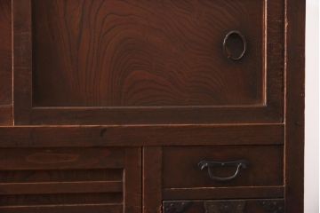 アンティーク家具　和製アンティーク　明治大正期　前面ヒノキ・ケヤキ材　味わい深い木肌が魅力の帳場箪笥(時代箪笥、重ね箪笥)(R-038666)