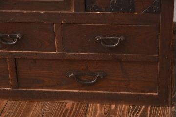 アンティーク家具　和製アンティーク　明治大正期　前面ヒノキ・ケヤキ材　味わい深い木肌が魅力の帳場箪笥(時代箪笥、重ね箪笥)(R-038666)